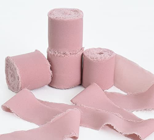 TONIFUL 4 Rolls Silk Chiffon Ribbon, 1-1/2 Inch x 22yds, Nude Pink Chiffon Ribbons