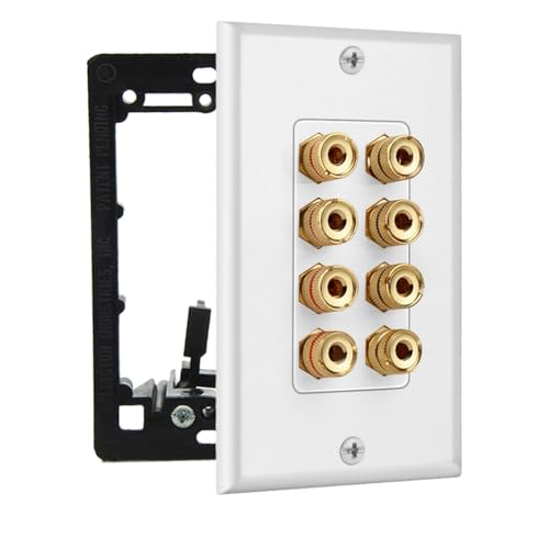 DIYTECH 4 Speaker Wall Plate, Home Theater Wall Plate, Gold Plated Binding Posts, for Home Theater Setup