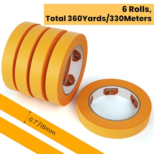 Image of TAPEBEAR Delicate Surface Advanced Masking Tape 0.7 inch x 60Yard, Orange Washi Tape Indoor Painters Tape Decorating with No Paint Bleed, Sharp Lines, Surface Damage-Free, Low Tack, 6Rolls