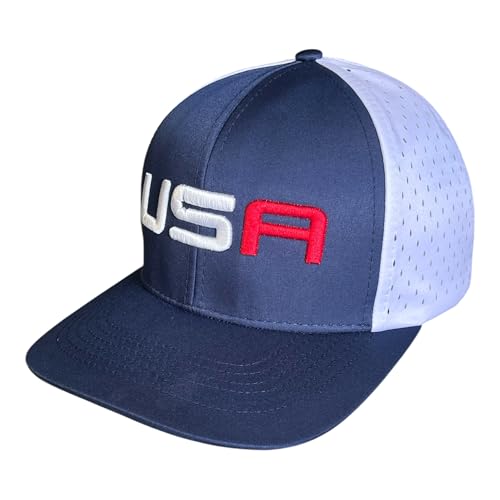 LiberTee Shirts USA Trucker Hat, Unisex Performance Moisture Wicking Golf Snapback Baseball Cap Navy/White