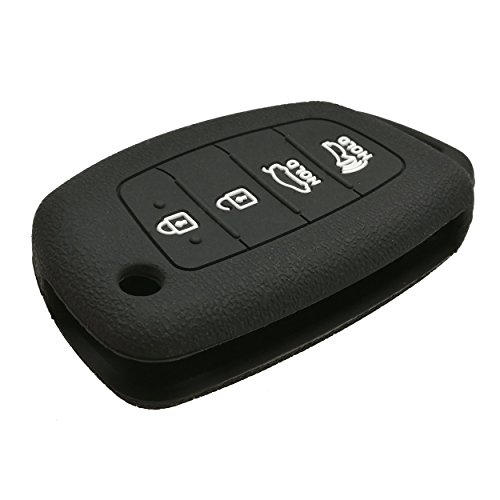2Pcs Coolbestda Silicone 4Buttons Flip Key Fob Remote Skin Cover Protector Keyless Entry Case For Hyundai Sonata Santa Fe Tucson Black #TOP2