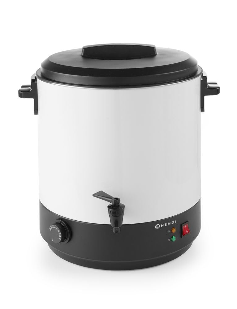 HENDI Heissgetränkespender, Glühweinkocher, Glühwein, Einstellbar bis 110°C, Aufheizdauer ± 75 min, 28L, 230V, 2500W, 447x441x(H)485mm, Edelstahl, Polypropylen, Weiß