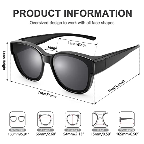 Paukis Over Glasses Sunglasses For Women Men, Polarized Uv Protection, Large Round Cat Eye Oversized Solar Shield Fits Over - Classic Black Frame #TOP2