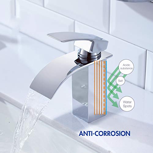 CECIPA CECIPA Wasserhahn Bad, Wasserfall Wasserhahn Bad Edelstahl Waschtischarmatur Wasserfall mit Auslauf Höhe 84MM Waschbecken Armatur Chrom Einhebelmischer Warm und Kalt wasser Mischbatterien - Produktansicht 3 | Armaturen