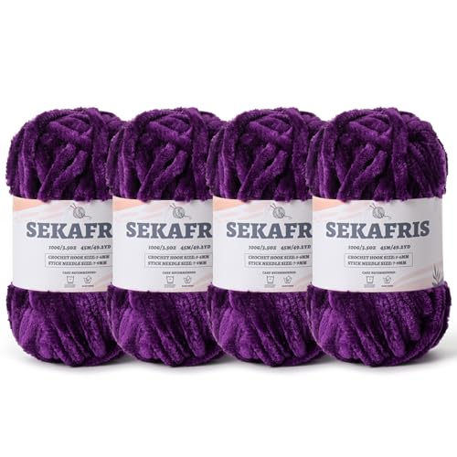 Image of Chenille Velvet Soft Yarn Deep Purple 4 Pack