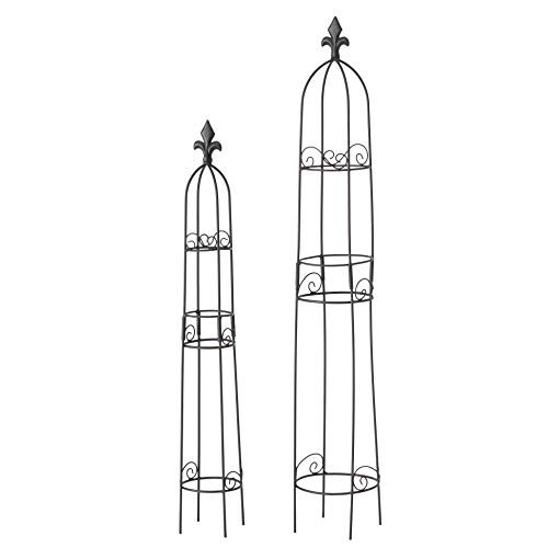 French Country Garden Obelisk Trellises, Set Of 2, For Plants, Climbing Flowers And Vines, Metal, Black Finish, Water And Weather Resistant, 35 Inches And 28 In #TOP22