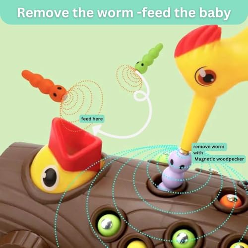 Image of Happy Hues Sorting & Stacking Toy- Skills Enhancement Motor Skill Toys for Toddlers /Kid -Magnetic- Capture The Worms Toys | Early Educational-Montessori Toy (Woodpecker)