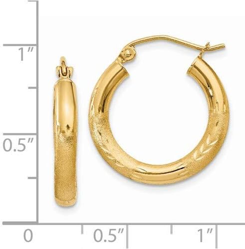 14K Gold Textured Cut 3mm Hoop Earrings - Image 7