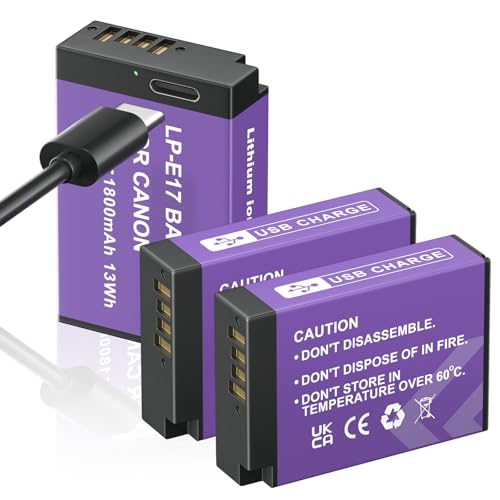 LP-E17 Battery 3-Pack,1800mAh Battery LP-E17 with USB-C for Canon EOS R50 R8 RP R10, RP Rebel SL2 SL3 T6i T6s T7i M3 M5 M6 200D 77D 750D 760D 800D 8000D KISS X8i Camera