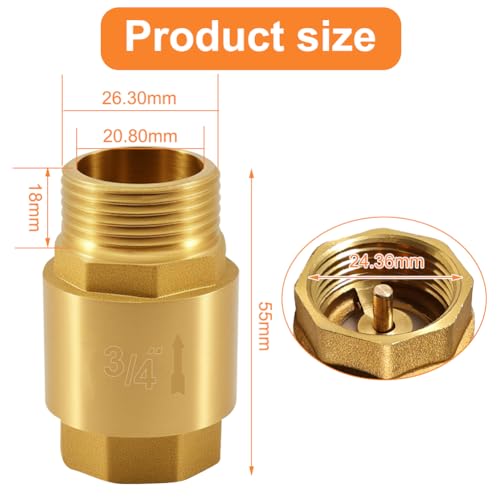 Messing Rückschlagventil 3/4 Zoll, 3/4'' Rücklaufventil IG zu AG, Rückflussverhinderer mit Innengewinde und Außengewinde, Rückschlagventil Abwasser für Pumpe, Waschmaschine, Garten, Regentonne