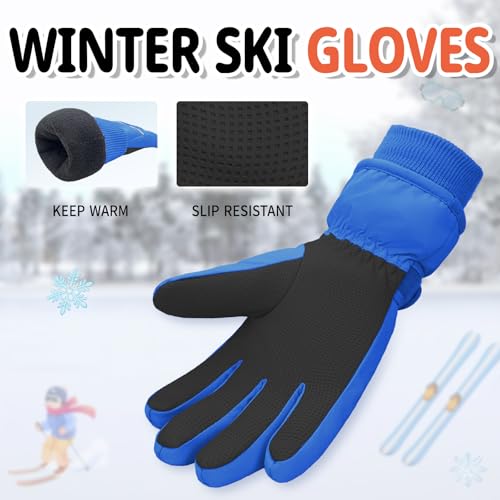 Image of Kids Winter Ski Gloves Waterproof Children Girls Boys Fleece Thermal Snowboard Snow Gloves Mittens for Cold Weather