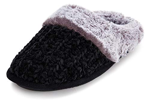 Floopi Womens Indoor/Outdoor Soft Cuff Chenille Knit Plush Two Tone Fur Clog Slipper W/Memory Foam (333)2