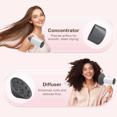 Image of BABONIR 1875W Hair Dryer with Diffuser for Curly Hair, Foldable, White
