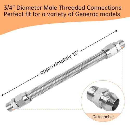 Gas Supply Line 0L4836A Fuel Line Flex 3/4 No PVC Part fit for Generac Generators, Flexible stainless steel flex line, Replaces 0D3031 Rubber Hoses, 15" Fuel Connection Hose by ZHQIAO - Image 3