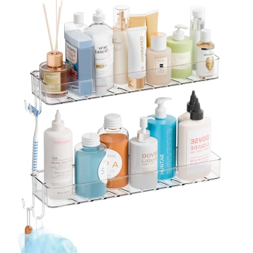 Yieach 2 Pack Clear in Shower Organizers,Adhesive Shower Caddy,No Rust Acrylic Shower Shelves & Storage Rack,Plastic Bathroom Shelves,Bathtub Storage Organizer,Shampoo,Conditioner Holder for Washroom by Yieach - Used condition - US$11.38