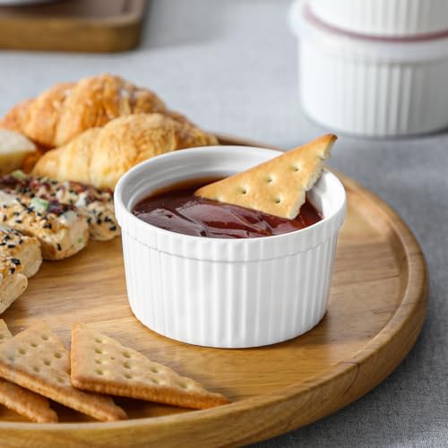 Miniatura 5 de Malacasa Ramequines De Porcelana Blanca Con Tapas De 8 Onzas, Juego De 6 Tazas De Cerámica Para Crema Brulee, Aptos Para Lavavajillas Y Horno, Serie Ramekin