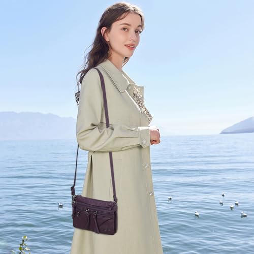 Image of Angel Kiss Small Crossbody Bag for Women Leather Crossbody Purse Triple Compartments Cell Phone Purse Shoulder Bags for Women