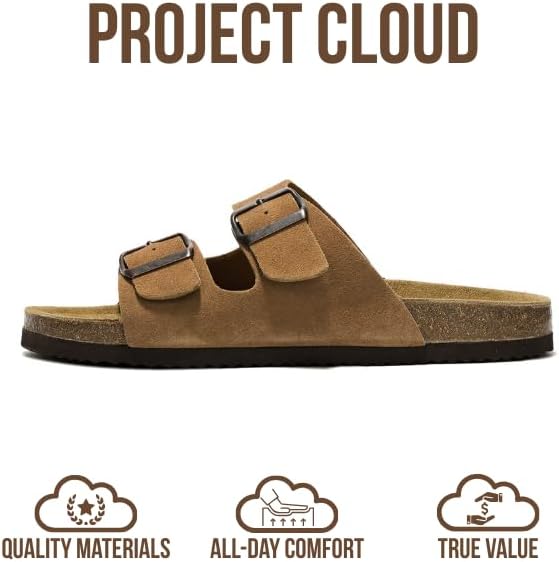 Project Cloud 100% Genuine Leather Mens Sandals - Memory Foam Insole & Cork Footbed Slides for Men Footwear - Non-Slip Summer Sandals for Men & Lightweight Mens Slides (Heritage) - Image 3