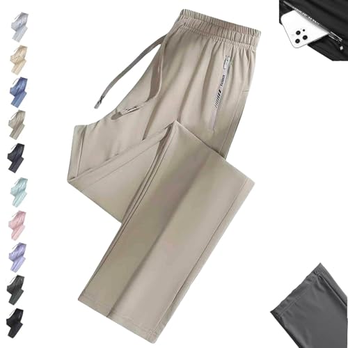Nallywear Stretch Pants, Cooling Ultra Soft Perfect Drape Casual Pants, Pull on Ice Silk Comfort Everyday for Women Men(Khaki,4X-Large_Straight)
