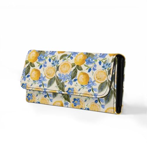 AFPANQZ Lemon Long Clutch for Ladies Girls Large Luxury Women's RFID Blocking Tri-fold Leather Wallet Phone Holder Trifold Purses Zip Coins Pocket, Buckle Closure Clutch4