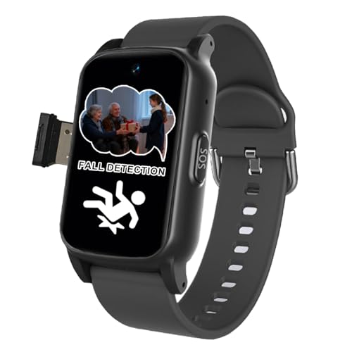 VCYEX Montre Connectée Senior Dispositifs D'alerte De Chute pour Personnes Âgées Bouton SOS d'urgence Et Appel Vidéo HD Suivi GPS pour AlzheimerBlack,1.25 * 0.57 * 2.22inch