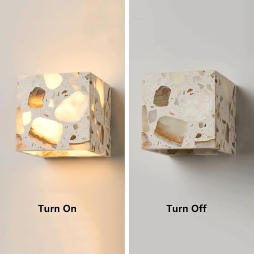 Lámpara japonesa de pared con forma de cubo y luz nocturna de piedra para mesita de noche 8