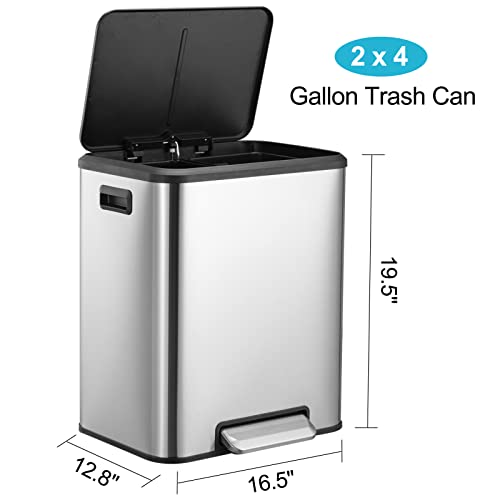Basurero Doble Garvee de Acero Inoxidable con Pedal 8 Gal miniatura 3