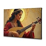 DRPZ Lienzo decorativo para pared con texto en inglés 'A Woman In Red Plays A Laute' (40 x 60 cm)