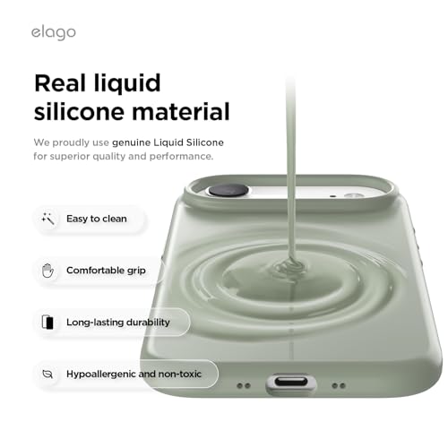 Image of elago for iPhone Air Case, Premium Magnetic Silicone Case, Compatible with MagSafe, Liquid Silicone Material, Protective Cover, Shockproof, Slim Phone, 6.5 inch (Khaki Green)