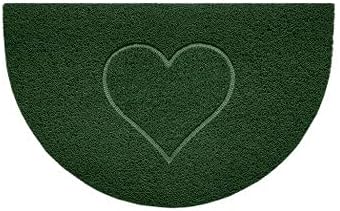 Nicoman Embossed Halfmoon Half Circle Door Mat Dirt-Trapper Jet-Washable Doormat 70x44cm (Green, HEART Shape) - Use on Carpet ONLY