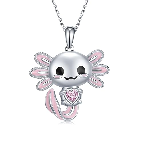 Image of Axolotl Necklace 925 Sterling Silver Axolotl Pendant Cute Animal Jewelry Gift for Women