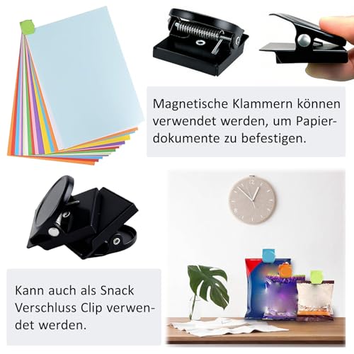 Magnet Klammer, 24 Stück Magnetklammern aus Metall, Magnete mit Klammer, Schwarz Magnetische Metall Klammer, Kühlschrank Magnete, Für Küchen, Schulen und Büros