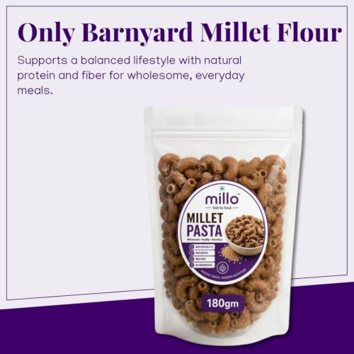Image of Millo Millet Pasta | High Protein & High Fiber Pasta Made with Barnyard Millet | No Maida | Gluten Free | Healthy Pasta | 180g