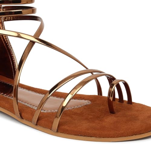 Image of Action Women's Bronze Gladiator Flat Sandals with Suede Sole & Multiple Straps