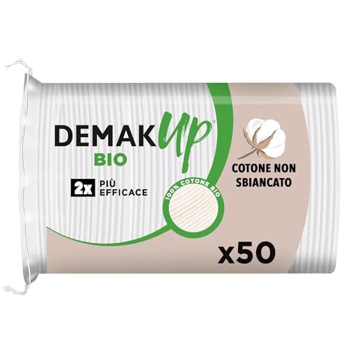 Demak'Up Cotton Bio dischetti struccanti, Confezione da 50 dischetti ovali, cotone non sbiancato