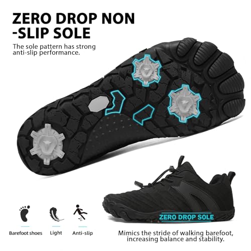 Miniatura 5 de Zdq Barefoot Shoes Minimalistas Sneakers Hombre Mujer Transpirable Ligeras Flexible Puntera Ancha Zapatos Descalzos Trail Running Deportes Casual Fitness Negro 43