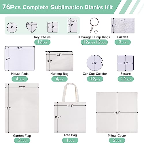 Go2Craft 76Pcs Sublimation Blanks Products,Diy Mdf Sublimation Keychain Blanks With Metal Chain,Mouse Pads,Car Coasters,Puzzles,Makeup Bags,Sublimation Starter Kit For Custom Design Work,Gifts #TOP3
