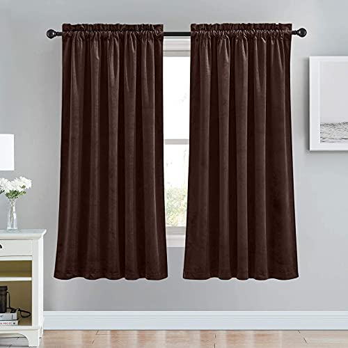 Image of RYB Home Velvet Curtains 63 inches Long - Super Soft Room Darkening Thermal Insulating Window Drapes for Bedroom Living Room Dining Backdrop, W 52 x L 63 inch, Chestnut, 2 Panels