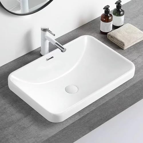 Lavabo rectangular grande para baño, lavabo brillante, 51,5 x 36,5 x 17 cm, ideal para hotel y hogar, instalación bajo encimera de alta capacidad