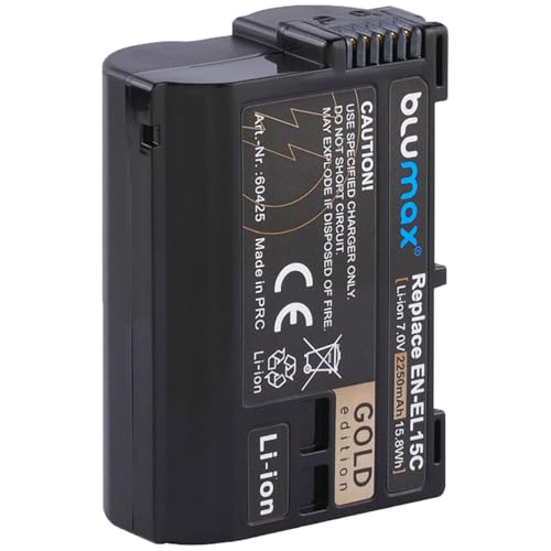 blumax Bateria zamienna do Nikon EN-EL15c [ 2250 mAh ] + ładowarka EN-EL15b EN-EL15a EN-EL15 do -/- D500 D800 D850 D7200 D7500 Z8 Z7 II Z6 III Z5 Zf