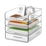 FANXIYQ 4-Tier Acrylic Paper Tray Organizer | Clear Stackable Desk Organizer for Documents, Letters, A4 Paper | Modern Office/Classroom/Home Organization