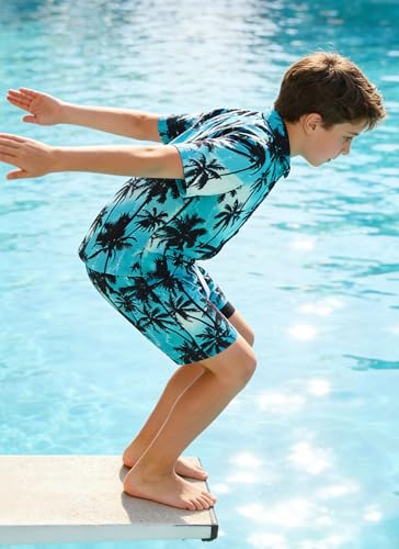 Image of UNICOMIDEA Boys Hawaiian Outfits Tropical Print Button Down Shirt + Swim Trunks 2 Piece Sets for 5-12T Kids
