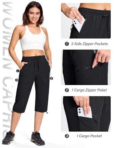 MAGCOMSEN Women's Hiking Capri Pants UPF 50+ Lightweight Quick Dry Casual Golf Cargo Crop Pants with 5 Pockets Summer4