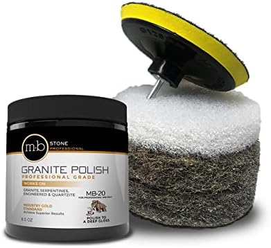 MB Stone MB-20 Granite, Serpentine and Quartzite Polishing Kit Bundle with Hogs Hair Pads & Pad Driver- for Professional use only 8.5oz jar