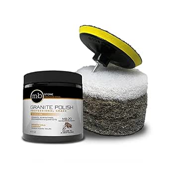 MB-20 Granite Polishing Kit Bundle with Hogs Hair Pads & Pad Driver for Professional Use Only 8.5oz Jar