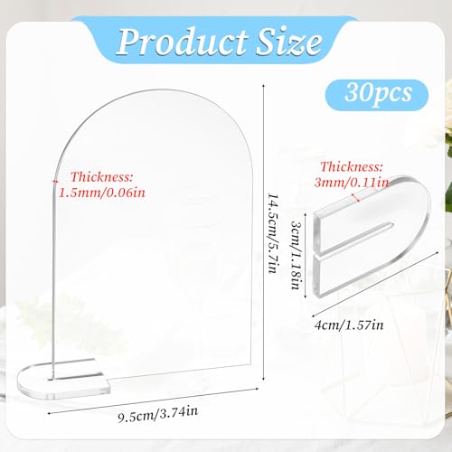 simarro 30 Sets Clear Arch Acrylic Sign With Stand, 4x6 Inch Blank Arched Round Top Sheet Wedding Table Numbers Holders for Wedding Reception Event Party Restaurant Decor