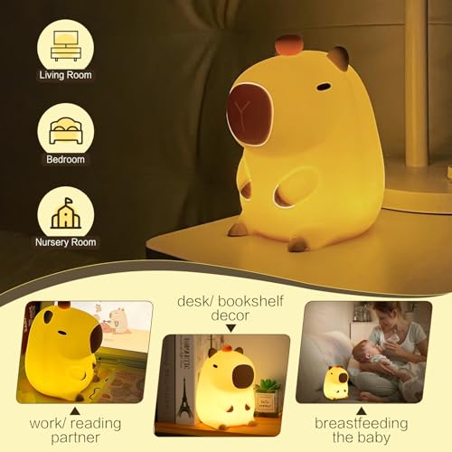 orange capybara cute night light led squishy novelty capybara lamp food grade silicone dimmable nightlight boys girls funny capybara light light up capybara gifts room college dcor