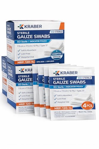 Image of Sterile Gauze Swabs 7.5cm x 7.5cm 12 Ply American Fold - 4 Pack | 100% Cotton ETO Sterilized | Medical Grade Wound Dressing Pads for First Aid & Surgical Use (10, Sterile Gauze)