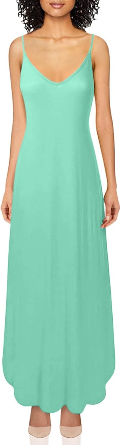danibe Women's Casual Loose Fit Long Cami Maxi Dress with Pockets (XS-XXL) X-Small Dbd004_aqua