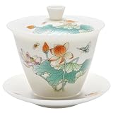 SILINE Ice Jade White Porcelain Gaiwan Set,Thin/Unglazed/Translucent/Decal China Gongfu Tea Cup Set -QinLian